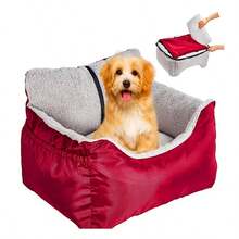 小型犬专用汽车座椅，柔软宠物车载旅行居家床（适用于25磅以下犬只），可完全拆卸清洗，带储物袋和可拆卸牵引绳的猫咪增高座椅，便携式宠物箱 - 紅色 - 查看 8