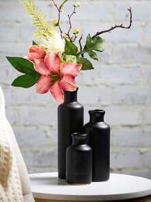 Minimalistischer Blumenvase Heimdekoration Ornament Weiße dekorative Handwerks-Vase Premium Ins-würdiges Set Vintage Landhausstil Trockene Blumenhalter Heimdekoration Handwerks-Ornament Schwarze Retro-Vase