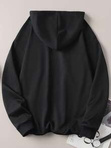 Sudadera con capucha de otoño e invierno para hombre, de manga larga, a la moda, informal, versátil, básica, informal - Negro - Ver 2