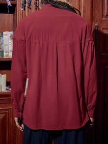 Men's Halloween Costume Blouse Long Sleeve Medieval Pirate Look Steampunk Viking & Renaissance Elements Lace Up Scottish Style - Đỏ - Xem 2