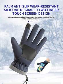 1 Pair Winter Ski Outdoor Riding Waterproof Windproof Anti-Freezing Anti-Slip Thermal Lined Thick Touchscreen Motorcycle Gloves Men Fleece Gloves Added Fluff - Multicolor - View 6