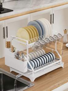 1个双层碗碟沥水架，厨房大号双层不锈钢碗碟架，可折叠防锈碗碟架，黑色 - 彩色 - 查看 10