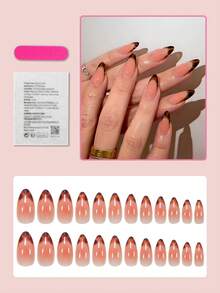 24片中号杏仁形美甲贴纸，豹纹渐变粉色亮泽全覆盖，适合女性和女孩美甲、家居DIY、秋冬季假指甲美甲用品 - 彩色 - 查看 2