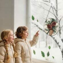 One Stained Glass Window Ornament - Pine Cones And Branches, Natural Plant Elements, A Retro Museum Illustration Style Sun Catcher, Suitable For Porch, Garden, And Home Decoration. A Beautiful Hanging Ornament, A Perfect Birthday Gift For Lovers, Ladies, Gentlemen, Fathers, Mothers, And Grandmothers To Commemorate Precious Memories. - 彩色 - 查看 3