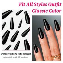 100pc Colored Coffin Press On Nails Long Ballerina False Fake Nail Tips Full Cover Manicure Design Acrylic Nails For Women Teen FFgirls (Black){Inchcolor_nameinch:InchBlackinch} - Black - 查看 3