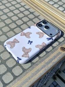 可爱小熊蝴蝶主题图案手机壳，兼容 17 Pro Max、16 Pro Max、15 Pro、13、11、12、XS、8 Plus和7，亮面二合一设计，条纹手机壳，便携保护套，适合户外使用，兼容安卓及大多数智能手机，送给母亲、家人、朋友、孩子、生日、节日礼物，带防水袋