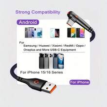 Bent 90 Degree USB C-Cable Fast Charging USB C-Bend Data Cable, Suitable For Compatible With Huawei Gaming C-Cable, Power Delivery Cable, Phone Charging Cable, Compact Design, Flexible C - Multicolor - View 8