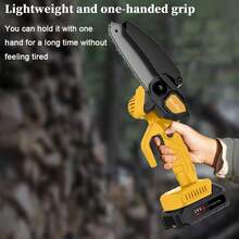 4-Inch With 2 Batteries, 21V Cordless Power Chain Saws With Security Lock, Handheld Small Chainsaw For Wood Cutting And Tree Trimming Safety Lock, Portable For Tree Branches, Courtyard, Household, Gardens, Ideal Gift For Christmas - Yellow - View 2