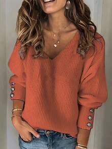 Winter Clothes For Women,New Years Outfit Women,Christmas Festive Knit Sweater,New Loose Soft Sweet Pink Slouchy Design V-Neck Thick Cable Knit Pullover Sweater For Women, Versatile For Autumn/Winter Fall Cloth For Women,Ribbed Texture | Button Cuff Detail | V-Neck Oversized Fit,Athleisure Ribbed V-Neck Sweater | 4-Way Stretch Knit Fabric | Moisture-Wicking Texture | Adjustable Button Cuffs (Custom Fit) | Relaxed Slouchy Fit (Unrestricted Movement) | Breathable Lightweight Material | Sporty Minimalist Style - Đỏ - Xem 2