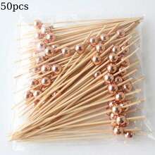 50pcs/100pcs/200pcs Gold 12cm Bamboo Fork Party Buffet Fruit Desserts Pick Skewer Food Cocktail Sandwich Fork Stick - Multicolor - View 14