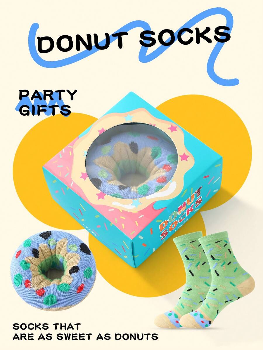 Vớ CREATOR SOCKS 1 đôi, nhiều màu, dài đến bắp chân, quà tặng cho cặp đôi unisex, hộp quà, vớ mềm mại họa tiết bánh donut độc đáo, thiết kế sáng tạo lấy cảm hứng từ thực phẩm, thoải mái và đa năng, thích hợp cho sinh nhật, Ngày Valentine, Lễ Phục sinh, Ramadan, hẹn hò, họp mặt gia đình, tiệc tùng và ngày lễ.