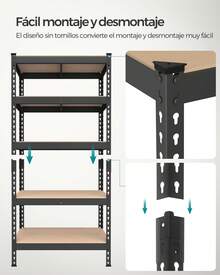 SONGMICS Estantería de 5 Niveles, Estantería de Almacenamiento, Montaje sin Tornillos, Estantes Ajustables, 30 x 75 x 150 cm, Negro - Negro ahumado - Ver 6