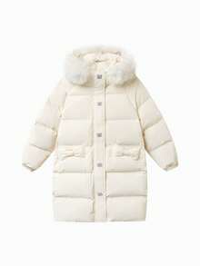 Balabala Áo khoác lông vũ dài cho bé gái tuổi teen, mùa đông 2025 Áo khoác dày ấm áp - Màu trắng sữa - Xem 4