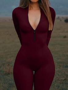 Bộ jumpsuit nữ Mystra kiểu dáng thường ngày, phối màu tương phản, có khóa kéo, màu sắc thanh lịch, thích hợp cho mùa xuân. - Màu Đỏ Sâu - Xem 4