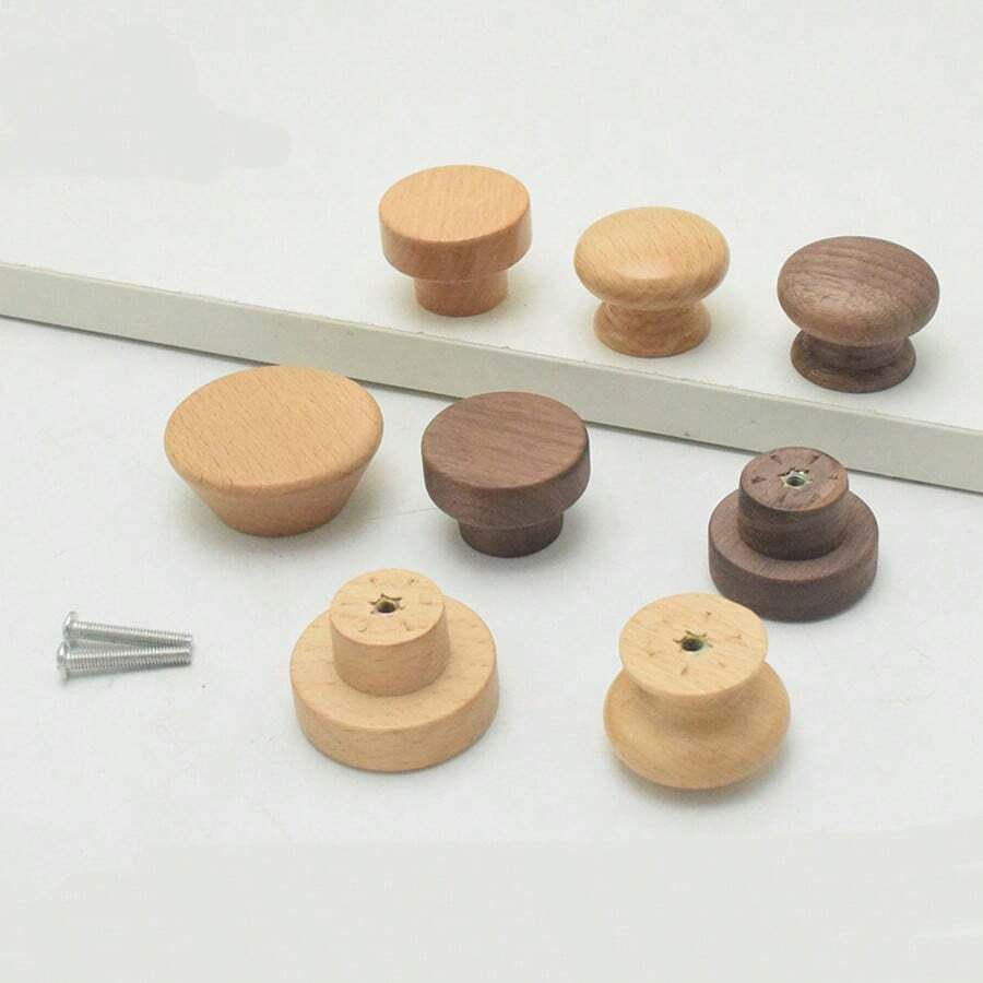 1pc Mushroom Shaped Cabinet Door Handle, Nordic Minimalist Wardrobe Cupboard Drawer Shoe Cabinet Solid Wood Single Hole Pull Handle - Multicolor - View 1