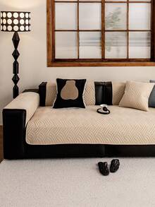 1 pezzo Cuscino per divano impermeabile con motivo geometrico 3D a tinta unita, stile minimalista, retro antiscivolo, adatto agli animali domestici, morbido e multifunzionale, anti-sporco e anti-polvere, copridivano decorativo per le vacanze, adatto per schienale, braccioli, universale, adatto per tutte le stagioni - Cachi - Visualizzare 4