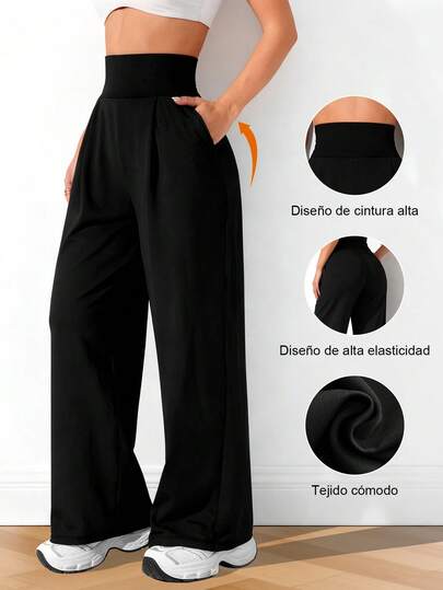 Pantalones deportivos de cintura alta, unicolor, con pliegues y bolsillos, pernera ancha para mujer con diseño cruzado para actividades, aptos para pádel, tenis, pickleball, gimnasio y fitness en otoño e invierno