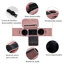ANTSAY Organizador de Carriola de Bebé,Organizador Universal para Cochecito,2 Portavasos y Bolsillo Desmontable con Cremallera, Correa de Hombro,Bolsa de Almacenamiento de Cochecito - Negro - Ver 2