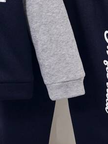 Tween Boy Casual Daily Commute Sporty Contrast Color Letter Print Thermal Lined Hoodie Jacket And Sweatpants Set, Autumn/Winter - Royal Blue - View 6