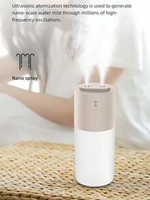 Umidificador portátil USB com reservatório de água de 400ml, bateria de 2000mAh, 2 modos de névoa, luz noturna, ideal para quarto, escritório e carro.
