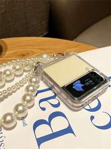 New Stylish Pearl Crossbody Shoulder Strap Chain Lanyard Folding Phone Case Compatible With Samsung Galaxy Z Flip7 Flip6 Flip5 Z Flip 4 3 Luxury Anti-Drop Protect Clear Back Cover - Clear - View 8