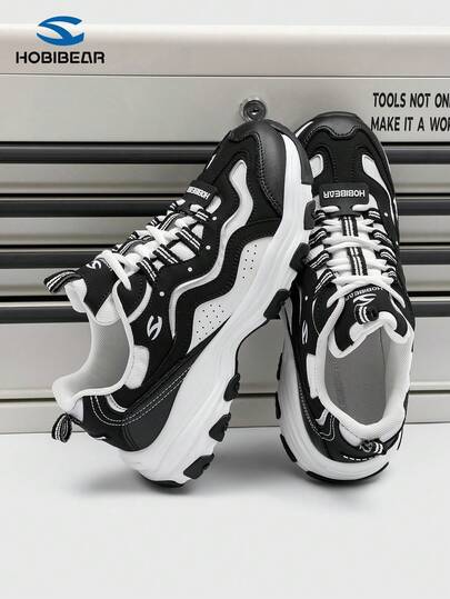 HOBIBEAR Patchwork Design Casual Sports Shoes, Lace-Up Comfortable Versatile Women's Sneakers