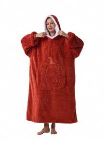 南瓜口袋连帽毯 - 男女通用超大号连帽毯，舒适保暖，柔软涤纶编织毯，适合成人，仅限手洗，水果主题，圣诞节、情人节、母亲节、父亲节礼物