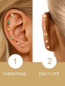 1pc 925 Sterling Silver Christmas Earrings For Women, Xmas Gifts Holiday Cute Stud Earrings Hypoallergenic Christmas Tree Snowflake Stud Festive Party Jewelry Gifts