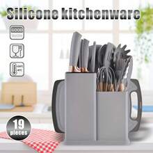 XBJ 19-Piece Kitchen Utensil Set Including Spatulas, Spoons, Knives And Other Kitchen Utensils, Cooking Utensil Set With Storage Rack, Kitchen Utensils, Kitchen Utensil Set, Black Knife Sets, Pink Knife Sets, Stainless Steel Knife Sets, It Is Suitable For Daily Household Use And Small Catering. Cutting Is Efficient And Effortless, And Novices Can Also Easily Control It. A Set Meets All Kitchen Knife Needs. Suitable For Kitchen, Courtyard, Christmas Party, Holiday Gifts, Halloween, Christmas Gifts - Bộ dụng cụ nhà bếp nhiều màu - Xem 13