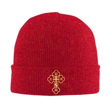IC XC NIKA Unisex Orthodox Church Cross Knitted Hat - Winter Warmth, Gold Greek Letters And Cross Design, Soft Acrylic Knit, Suitable For Church, Greek Orthodox Church, Church Clothing, Sports Style, Durable Structure, Faith Apparel - 黑色 - 查看 5