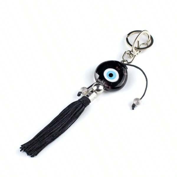 Chaveiro Olho Grego Murano Preto Pompom 16 cm