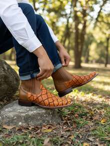 Botas chelsea para hombre en color miel de piel grabado animal Pirarucu, estilo vaquero elegante con diseño cómodo ideal para uso diario Pescado Botin Cafe Botines Cuero - Albaricoque - Ver 3