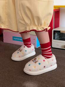 XIXITIAO 1 đôi dép đi trong nhà mềm mại và dễ thương họa tiết chấm bi hình chó, dày dặn và ấm áp, kiểu dáng thời trang, thích hợp mang trong nhà. - Trắng xanh - Xem 4