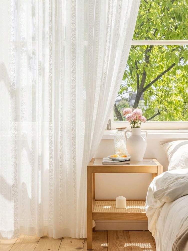 1pc White French Romantic Dreamy Lace Sheer Curtain, Translucent, Suitable For Living Room, Bedroom, Balcony, Office, Home Decor, All Season - White - View 7