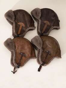 1 件装情侣款厚实保暖内衬仿皮护耳帽带链条，保暖防风，适合户外骑行滑雪、冬季配饰和节日礼物冬季服装 - 款1 - 查看 11