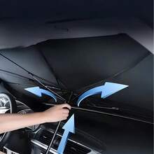 Cubierta solar del parabrisas del automóvil de 1 pieza, protector solar reflectante plegable para la ventana delantera del automóvil protege el vehículo de los rayos UV y el calor, mantiene el vehículo fresco, adecuado para la mayoría de los vehículos - Negro - Ver 6