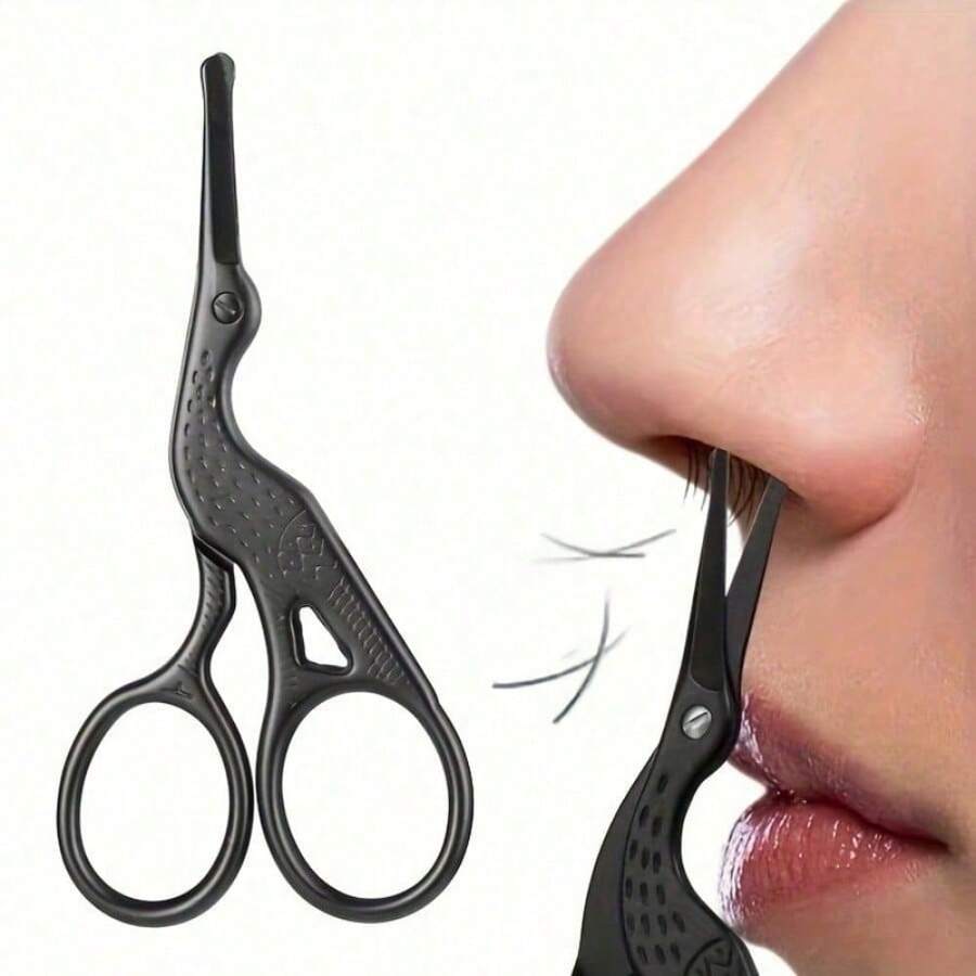 Stainless Steel Embossed Nose Hair Beard Scissors Russian Style Scissors Pointed Round Scissors Eyebrow Trimming Makeup Large Curved Scissors