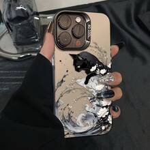 Funda de Teléfono Colorida con Patrón de Gato Negro Vintage Electroplacado, Adecuada para iPhone 17 16 15 14 13 12 11 XS XR X 7 8 12/13 Mini Plus Pro Max SE, Regalo de Cumpleaños o San Valentín para Novia Novio, Regalo para Ella, Accesorios de Moda, Impresión Brillante, Funda de Teléfono Duradera, Funda de Teléfono, Funda de Teléfono de Moda, Entusiasta de la Tecnología, Amante de los Gatos - Colores mixtos - Ver 5