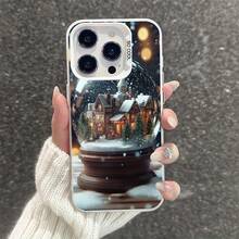 Una funda para teléfono diseñada con bolas de nieve y casas temáticas navideñas, también adecuada para Halloween, moderna y linda, compatible con Apple  16, 15, 14, 13, 12, 11 Pro Max, Pro Plus y 16E. - Colores mixtos - Ver 2