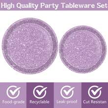 10/20/40件套，薰衣草派对餐具套装，纸盘和餐巾纸，7英寸和9英寸一次性闪光紫色纸盘和餐巾纸，紫色闪光派对用品餐具套装，适合女性/女孩生日派对、结婚纪念日和其他场合 - 彩色 - 查看 6