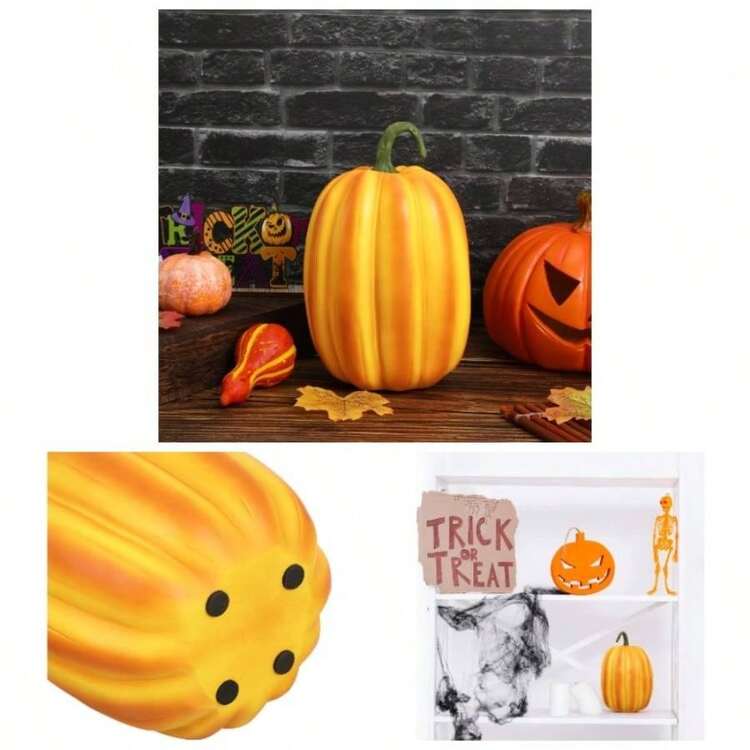 Adornos De Calabaza para DecoraciN De Halloween Calabazas Artificiales De Resina Naranjas Adornos De AcciN De Gracias 19X14Cm Accesorios De Falsas - 23x15 centímetros - Añade 1