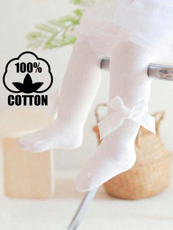1 par de meias-calças de algodão com laço de veludo para bebês, leggings e bodies infantis