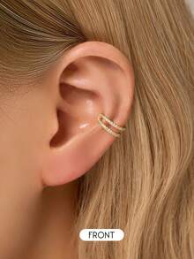 1件925纯银镶钻几何耳夹，防过敏金耳环，适合女性日常佩戴 - 滿鑽幾何耳夾 - 查看 5