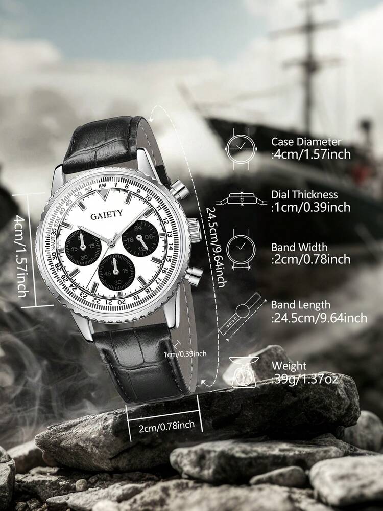 1块男士石英表，休闲商务经典三眼混合刻度圆形表盘，适合日常佩戴、装饰或作为节日礼物送给朋友和父亲。 - 彩色 - 查看 7