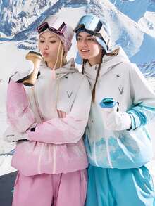 VECTOR MOTION 3层加厚连帽滑雪服，男女通用，全压胶，弹力面料，防风，保暖，耐用，透气，适用于单板/双板滑雪 - 粉色 - 查看 9