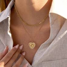 S SHOPBOHO 1 pezzo Collana con ciondolo a forma di cuore con texture a raggiera dorata, gioiello romantico e iconico per le donne