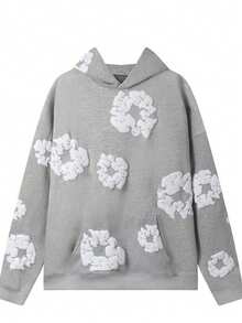 2025 New Men And Women Kapok Printed Street Style Loose Hoodie - 灰色 - 查看 1