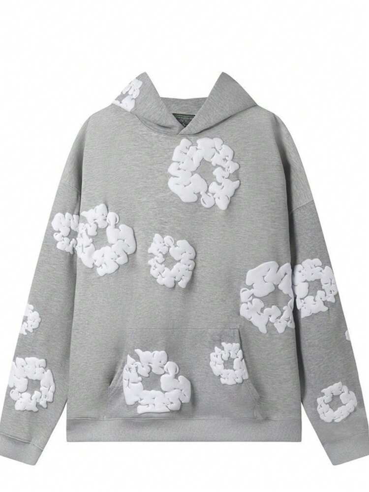 2025 New Men And Women Kapok Printed Street Style Loose Hoodie - 灰色 - 查看 1