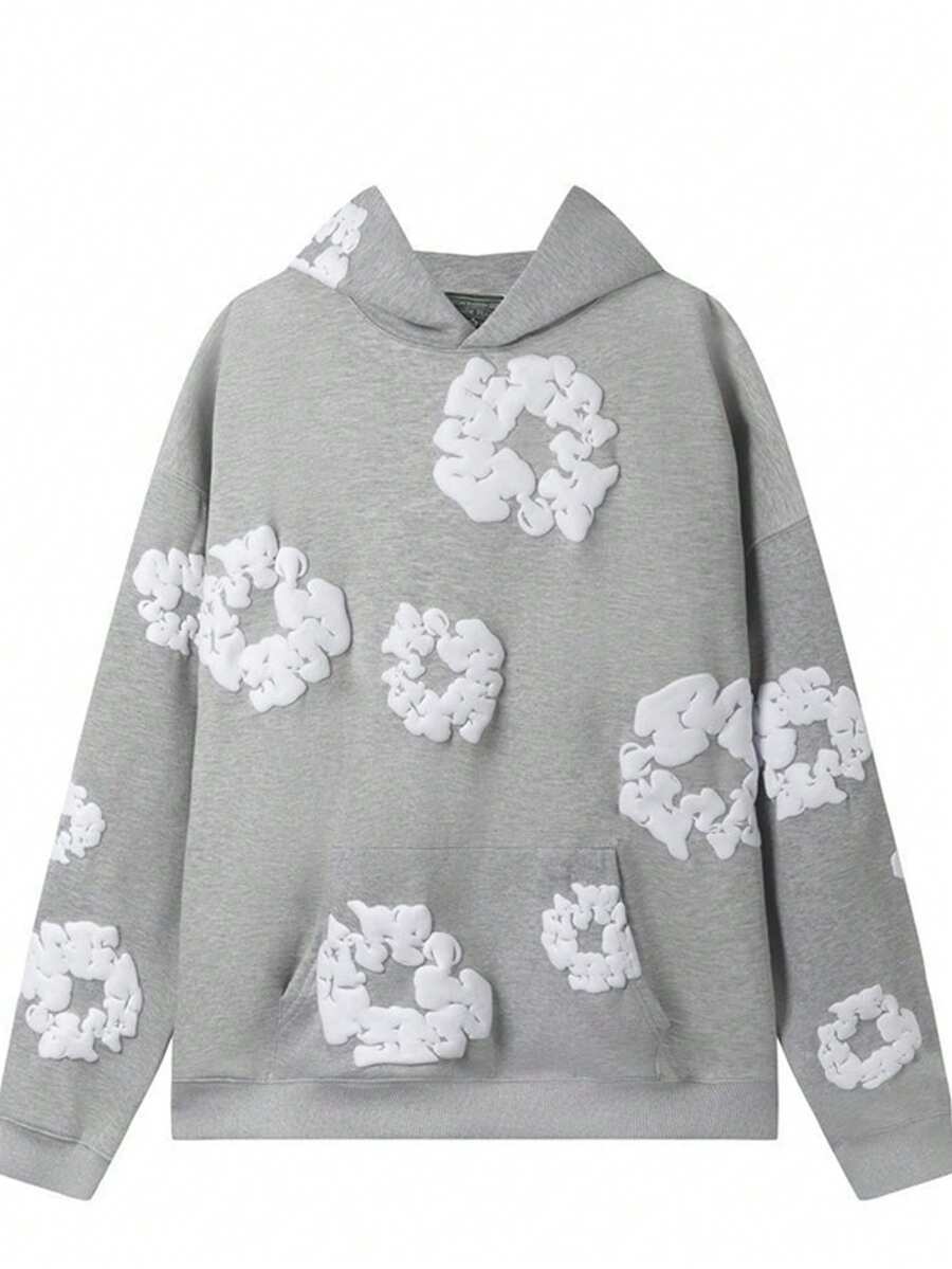 2025 New Men And Women Kapok Printed Street Style Loose Hoodie - 灰色 - 查看 1