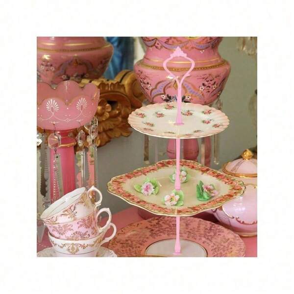 3 Tier Tiered Plate Hardware Kits Fruit Cake Plate Handle Fitting Hardware Rod Cucake Stand Tower Holder Pink Crown 5 Sets